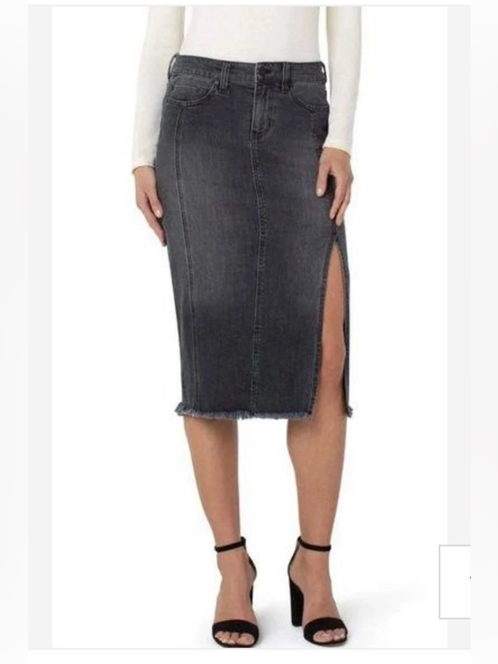 Liverpool. Washed Black Denim Slit Skirt. Sized 12.